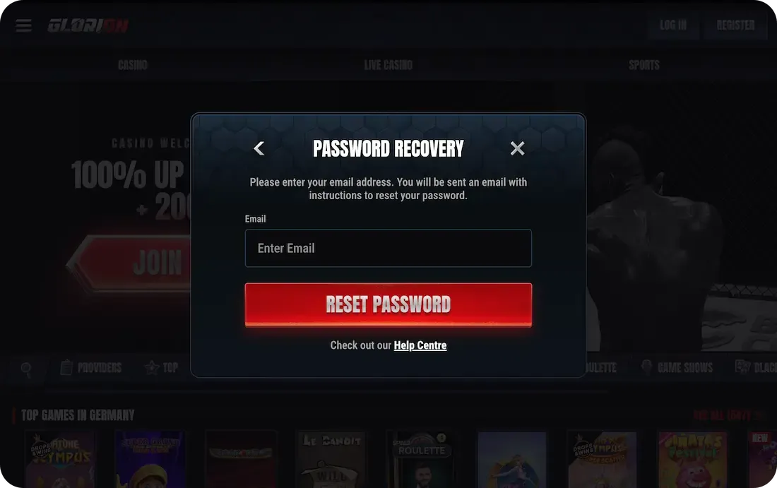 glorion casino forget password