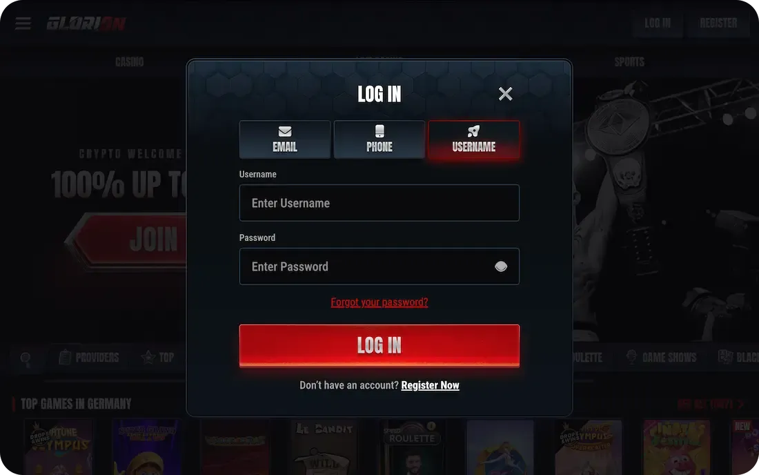 glorion casino login id