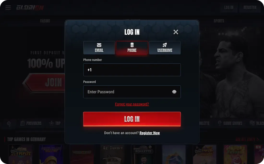 glorion casino login phone