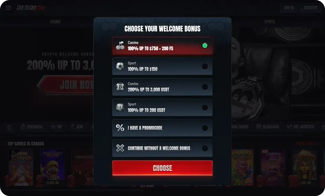 glorion casino welcome bonus